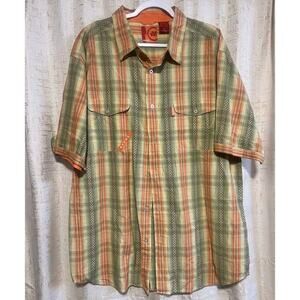 Vintage Mecca Button Up Shirt Green Orange Yellow Plaid 100% Cotton Men's‎ Sz XL